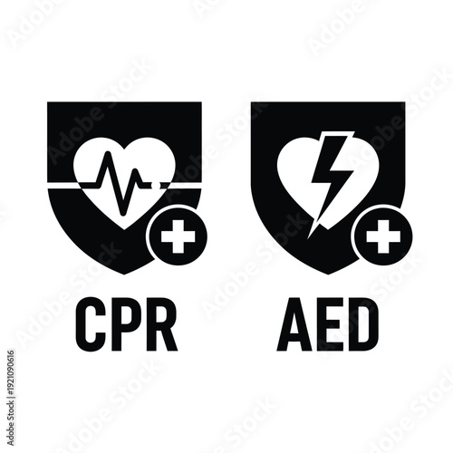 Vector illustration icon cpr and aed symbols with heart and medical icons