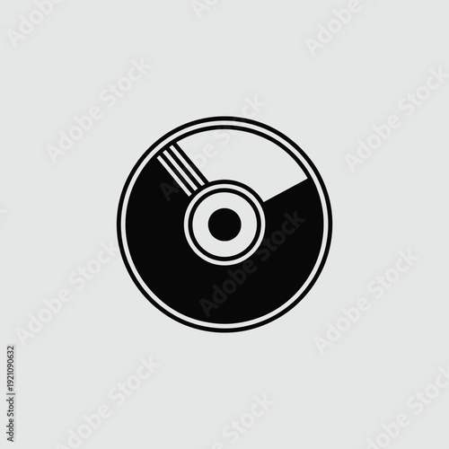 A simple black and white graphic of a compact disc on a plain background.
