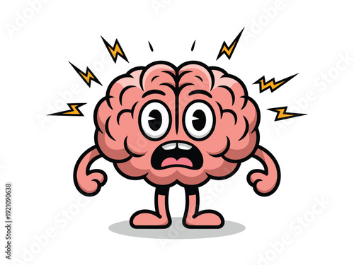 A cartoon brain character experiencing stress and anxiety.