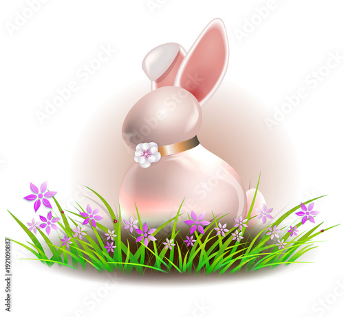 Happy Easter. Isolated design element with a bunny in the grass.