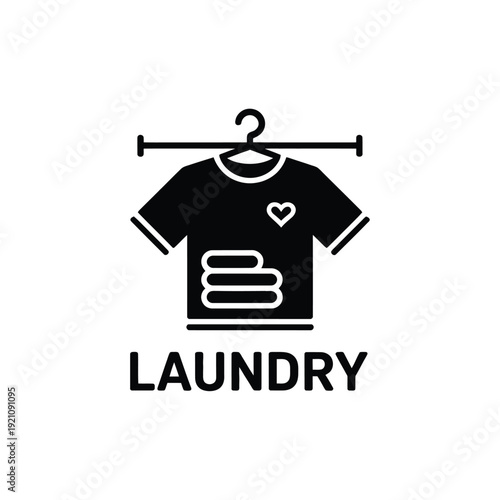 Simple laundry graphic with a shirt and folded clothes on a white background.