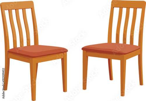 Wooden Dining Chairs with Cushioned Seats Isolated Cartoon Vector Illustration for Furniture Design, Interior Decor, Home, Restaurant, and Seating Concepts