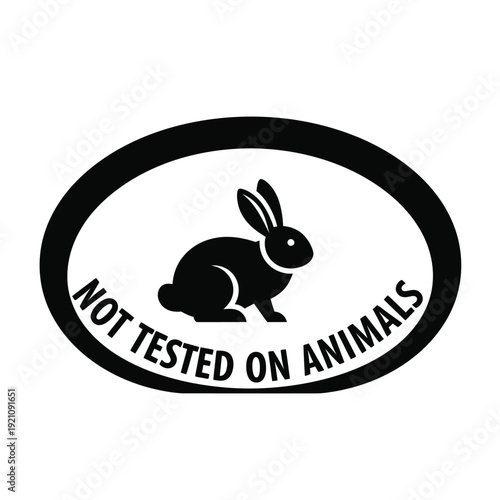 Vector illustration icon black and white oval label with rabbit silhouette and cruelty free message