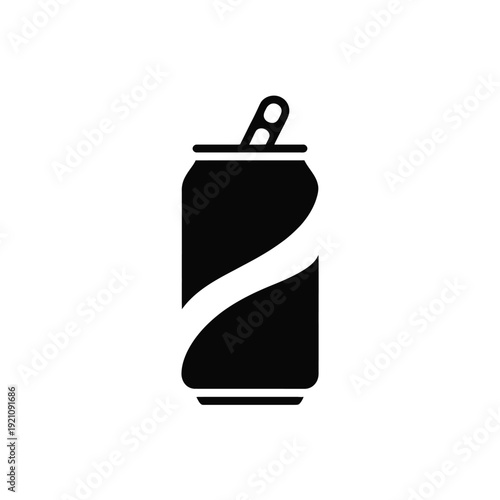 A simple black soda can icon with a pull tab on a white background.