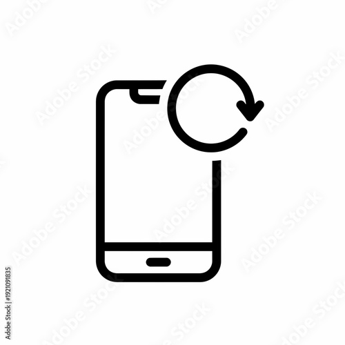 Smartphone with a circular arrow icon indicating refresh or reload function, representing mobile app update, data sync or reset, vector graphic