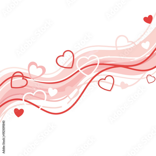 A romantic background design with hearts and wavy lines