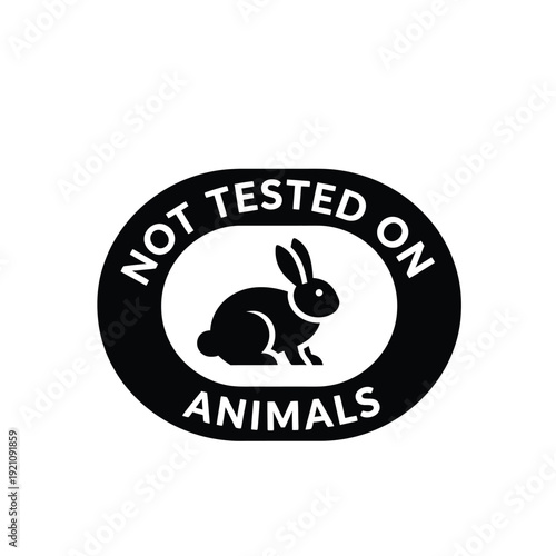 Vector illustration icon black and white not tested on animals label with rabbit icon