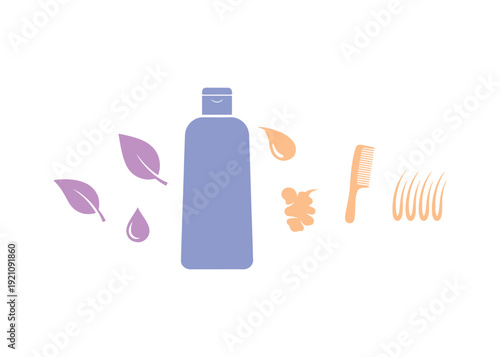 Shampoo promotional banner. Flat illustration style. Vector symbols

