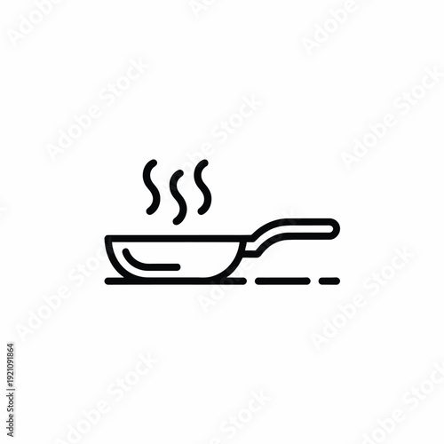 A simple line drawing of a hot frying pan with steam rising from it.
