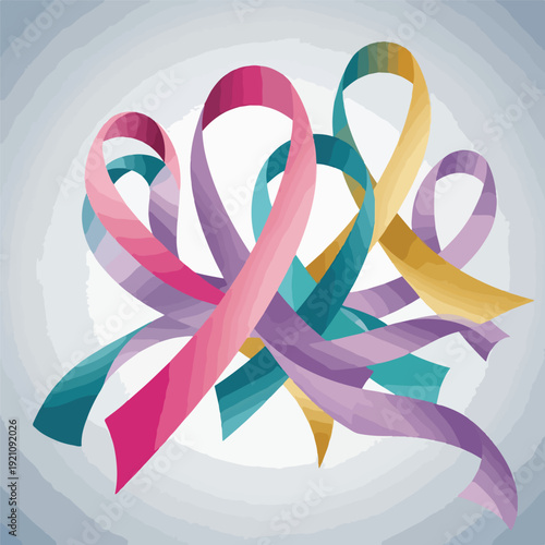 Colorful awareness ribbons for health and support causes