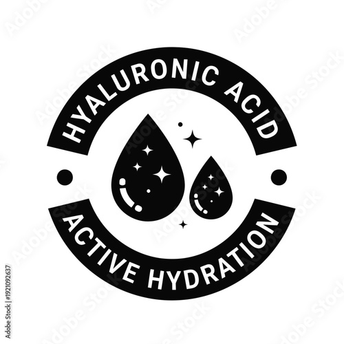 Vector illustration icon black hyaluronic acid active hydration logo with water droplets