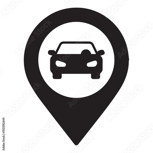 Car location pin icon Silhouette vector black on a white background