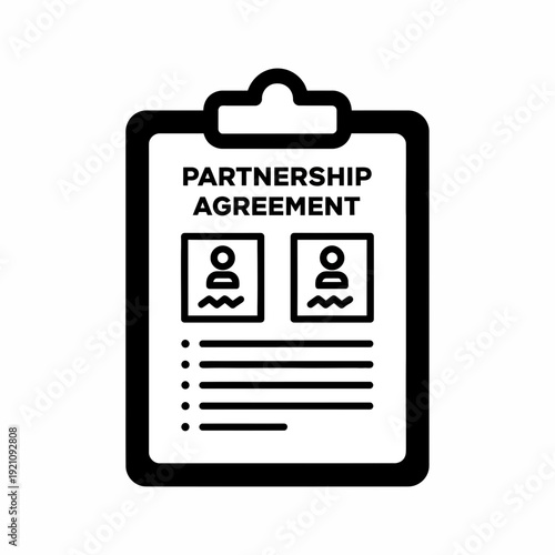 Partnership agreement document on clipboard, symbolizing collaboration, legal contract, and business alliance