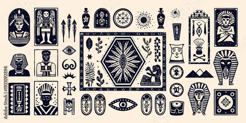 An ornate collection of ancient egyptian artifacts and decorative elements