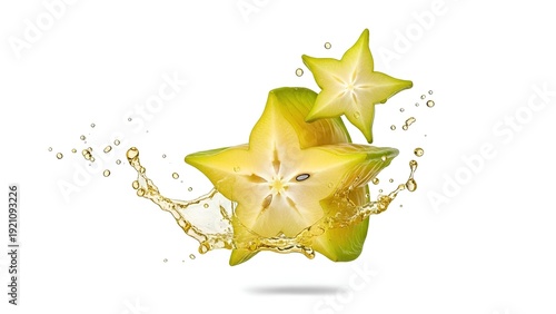 Fresh Star Fruit Slices with Water Splash.