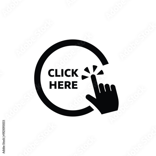 Vector illustration icon black click here icon with hand cursor