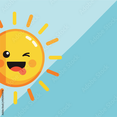A smiling, winking yellow sun with rays against a blue backdrop
