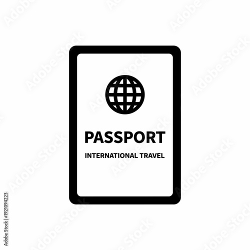 Stylized passport illustration for international travel, featuring a globe icon and text, symbolizing identity and global journeys.