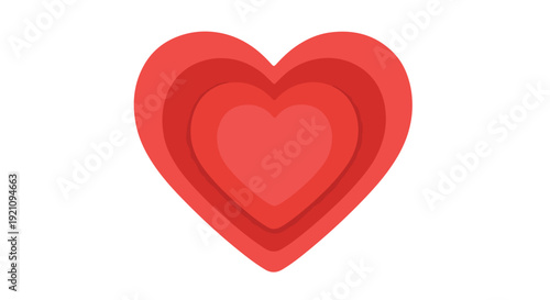 A stylized heart image with layers of red hearts on a white background