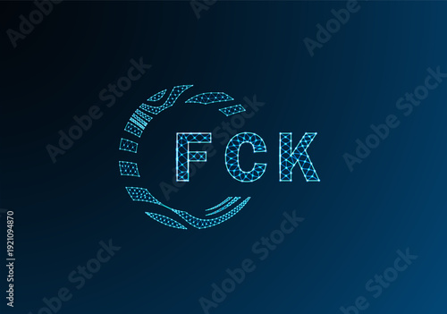 FCK low poly letter logo vector design. FCK lower poly logo design. FCK unique low poly logo design.