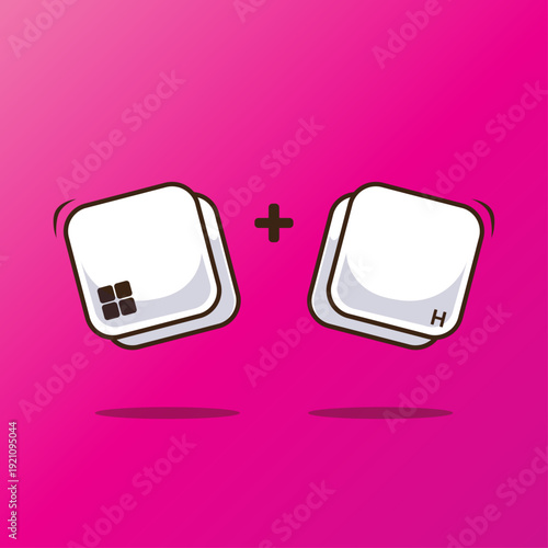 Cute cartoon of Computer keyboard combination shortcut windows plus H icon, sign, symbol for fast typing technology innovation on computer