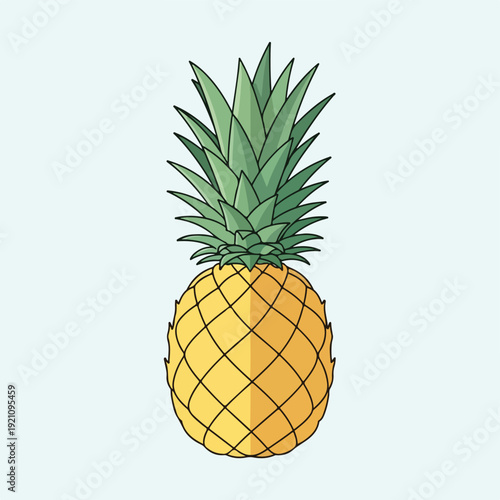 A stylized illustration of a tropical fruit with a spiky green crown