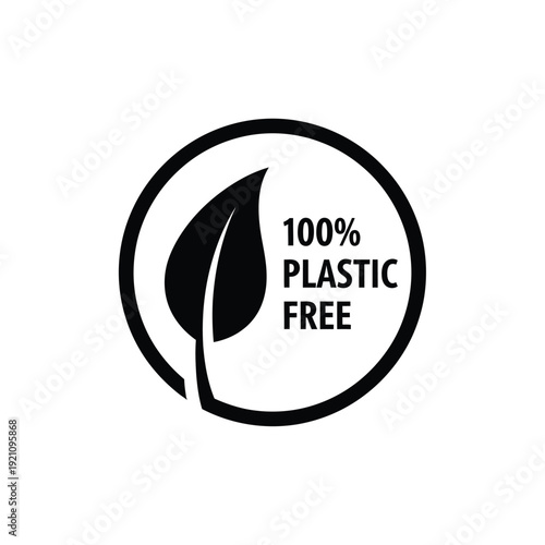 Vector illustration icon black and white icon indicating 100 percent plastic free product or packaging