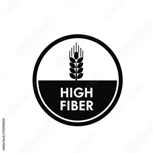 Vector illustration icon black and white high fiber label icon with wheat symbol
