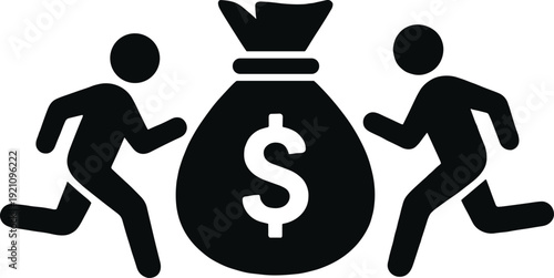 Money bag icon silhouette, business profit concept, financial success symbol, wealth investment vector illustration, isolated design collection