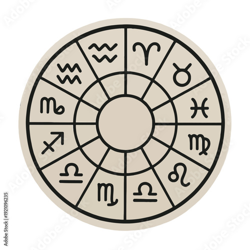 Minimal Zodiac Wheel Astrology Sticker | Clean Zodiac Circle with Minimal Symbols Astrology Sticker | Modern Minimal Zodiac Wheel Horoscope Sticker Design | Simple Astrology Zodiac Wheel Minimal Icon 