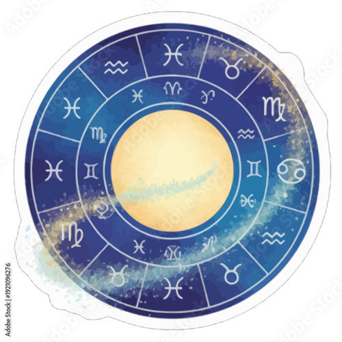 Minimal Zodiac Wheel Astrology Sticker | Clean Zodiac Circle with Minimal Symbols Astrology Sticker | Modern Minimal Zodiac Wheel Horoscope Sticker Design | Simple Astrology Zodiac Wheel Minimal Icon 