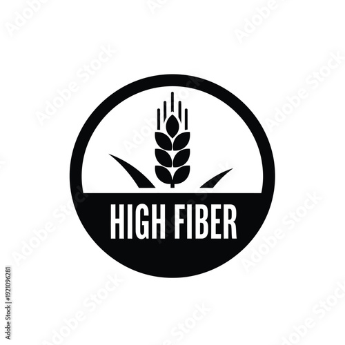Vector illustration icon black and white high fiber logo with wheat icon