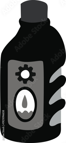 Botol.eps
It is a black, opaque container with an ergonomic shape. On the right side, it features grooved grips designed for a better hand-hold