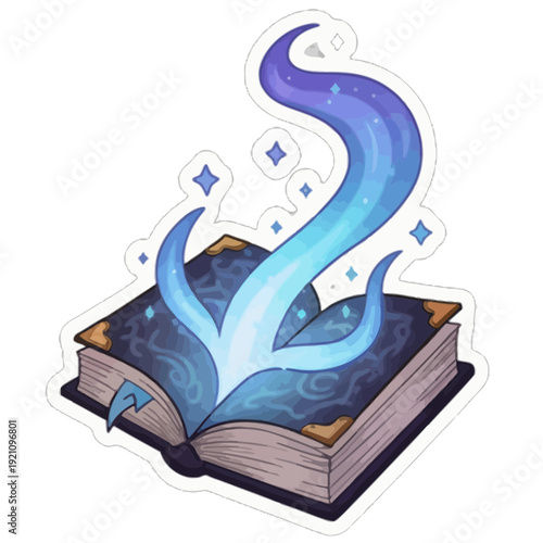 Mystical Spell Book Emitting Glowing Light Sticker | Magic Spellbook with Glowing Aura Enchanted Sticker Design | Ancient Spell Book Glowing Light Witchcraft Sticker | Fantasy Magical Spell Book