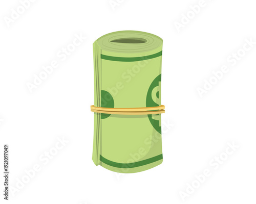 Money roll with rubber band vector illustration rolled stack of dollars isolated on white