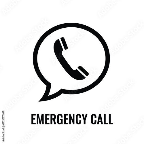 Vector illustration icon black emergency call icon with speech bubble