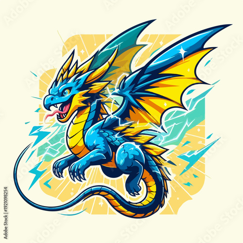 Cute lightning dragon cartoon vector illustration