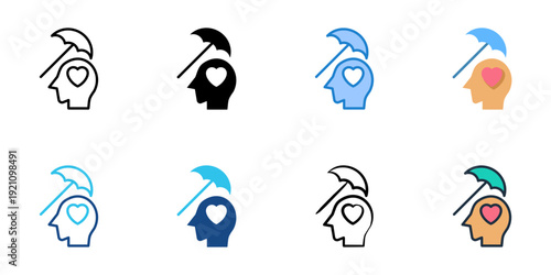 Psychological Support icons set multiple style collection. Editable stroke 
