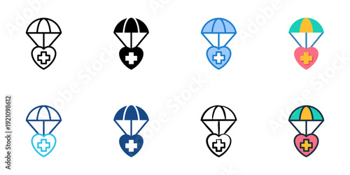 Humanitarian Aid icons set multiple style collection. Editable stroke 
