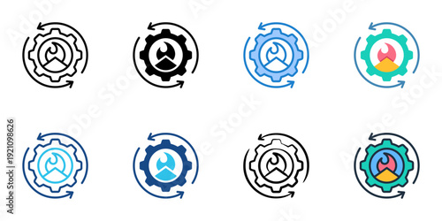 Disaster Recovery Team icons set multiple style collection. Editable stroke 
