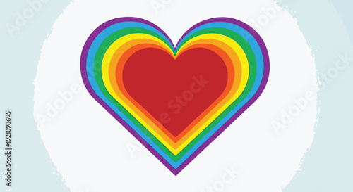 A vibrant, colorful heart shape formed with rainbow-colored layered strokes