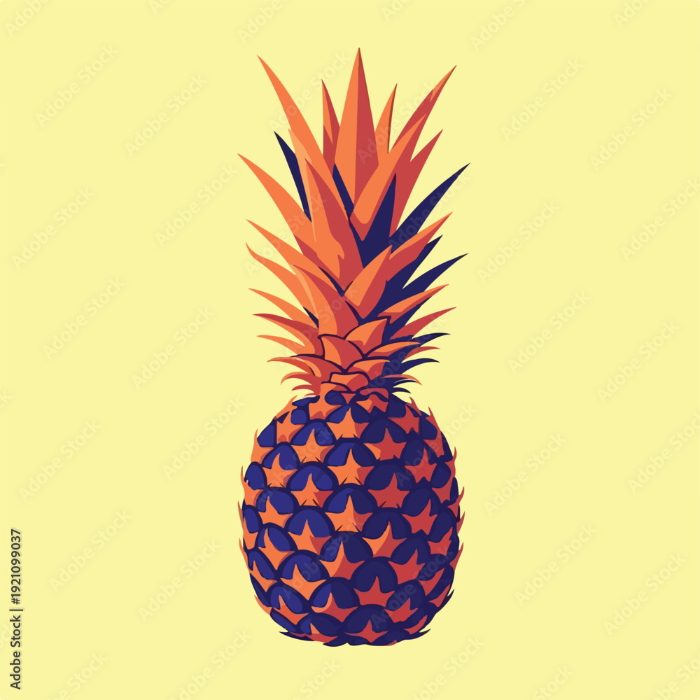 Fototapeta premium A vibrant, colorful pineapple on a light yellow background