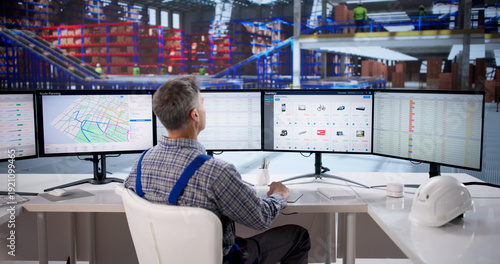 Billede på lærred Older Caucasian Man Optimizing Warehouse Logistics