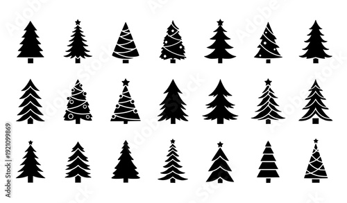 Holiday Christmas Tree Silhouettes – Minimal Black Vector Icon Collection