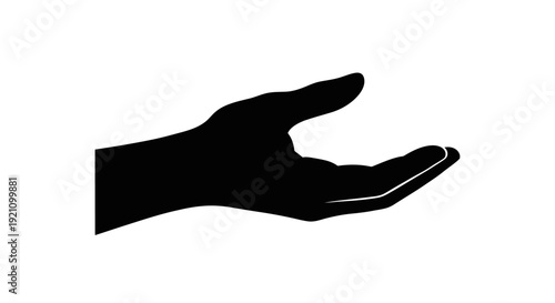 A black silhouette of an open human hand with palm up, against a clean white background, conveying a sense of offering or presenting.