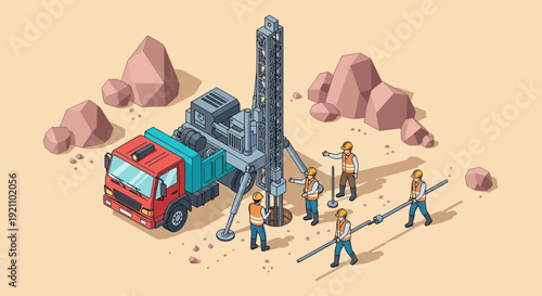 Geological Survey Drilling Rig and Crew at Work.