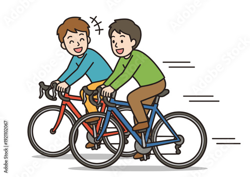 自転車の並走イメージイラスト（交通違反・交通ルール・交通安全）