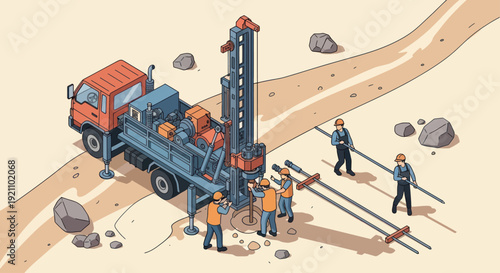 Geological Survey Drilling Rig and Crew Working on Site.