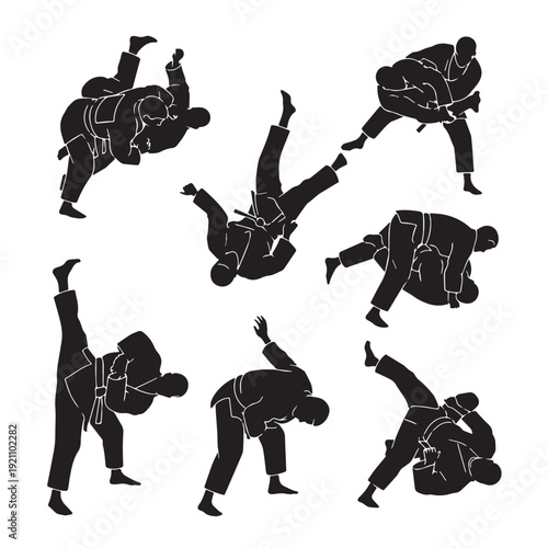 Black Judo Silhouette Vector, High Quality Illustration on White Background