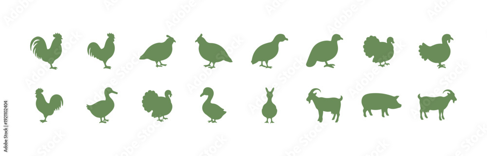 Obraz premium A set of icons depicting various farm animals